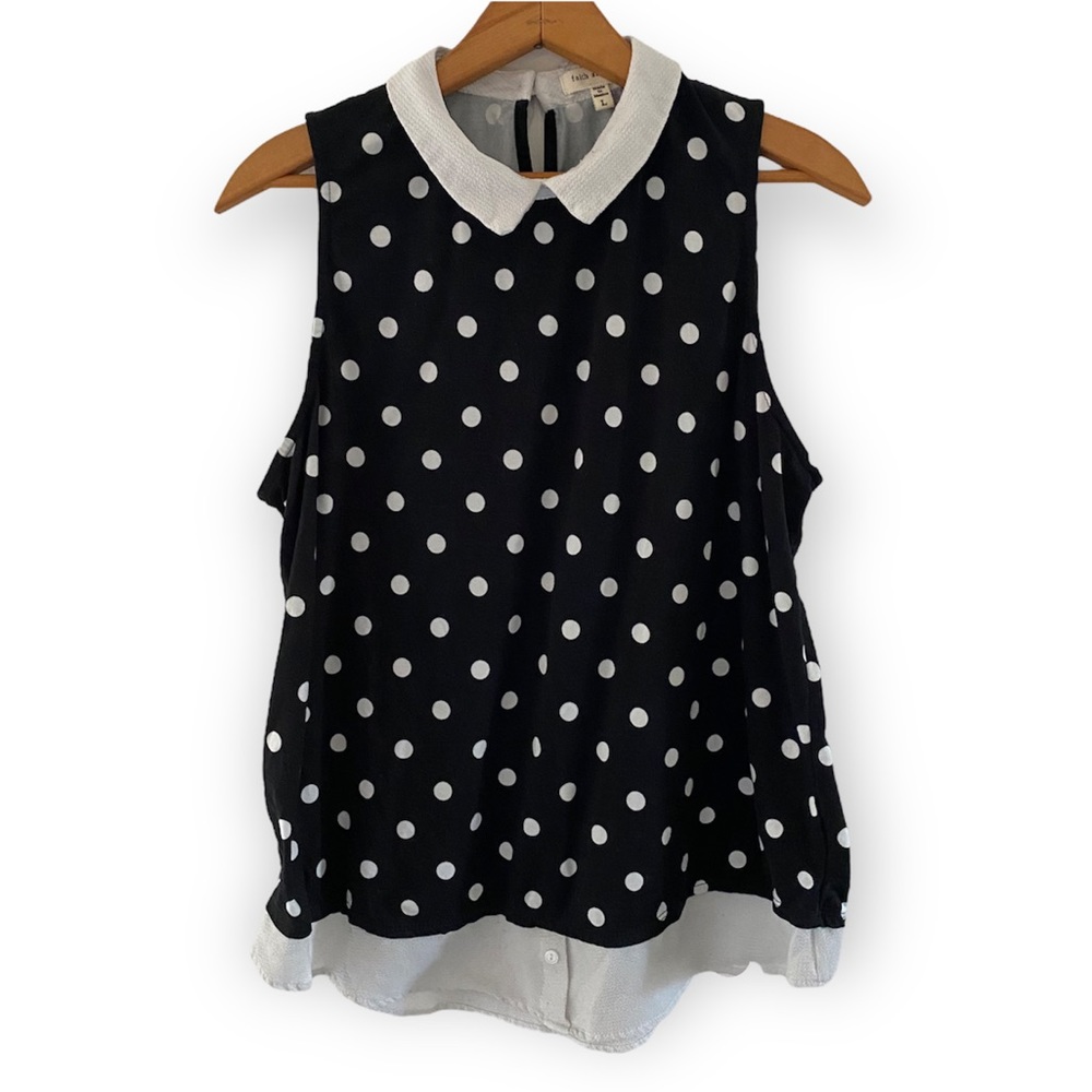 Faith and Joy polka dot layered tank top blouse size L